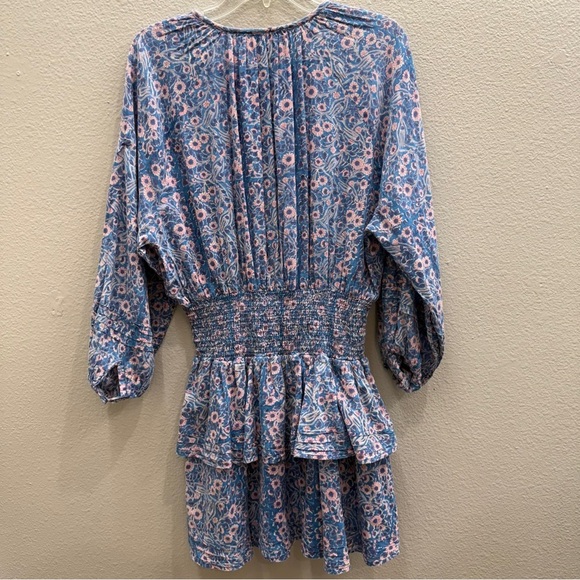 Cleobella Floral Mini Dress Size Medium Smock Waist Layered Ruffle Blue Pink - Picture 6 of 9